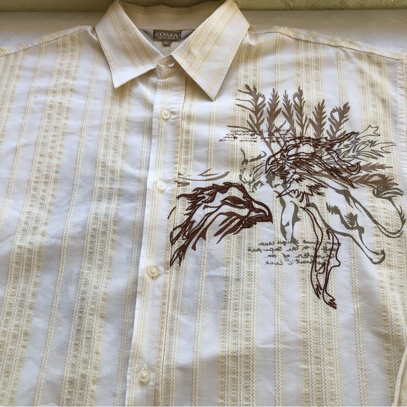 KOMAN Sport Men’s Size XL Cream/White Button-Down Shirt Western Embroidered Top - Picture 14 of 15